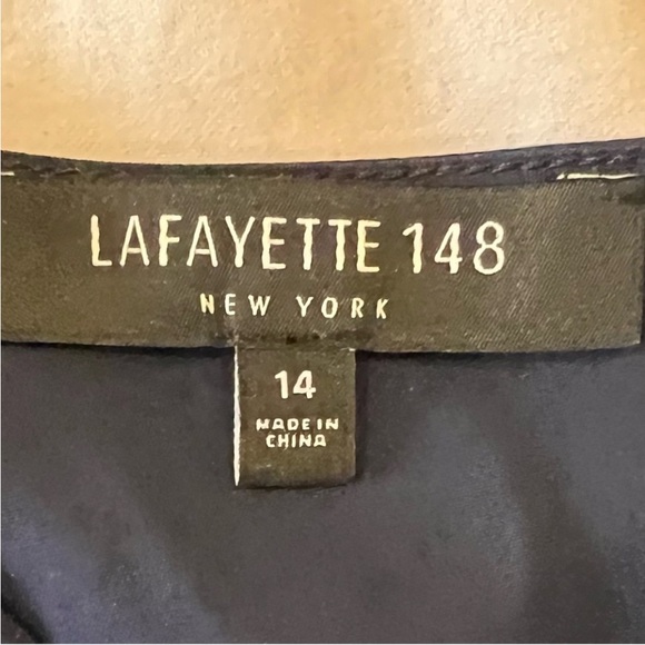 NWT - Lafayette 148 Navy faux wrap 3/4 sleeve Penelope Dress (sz 14) - Picture 3 of 5